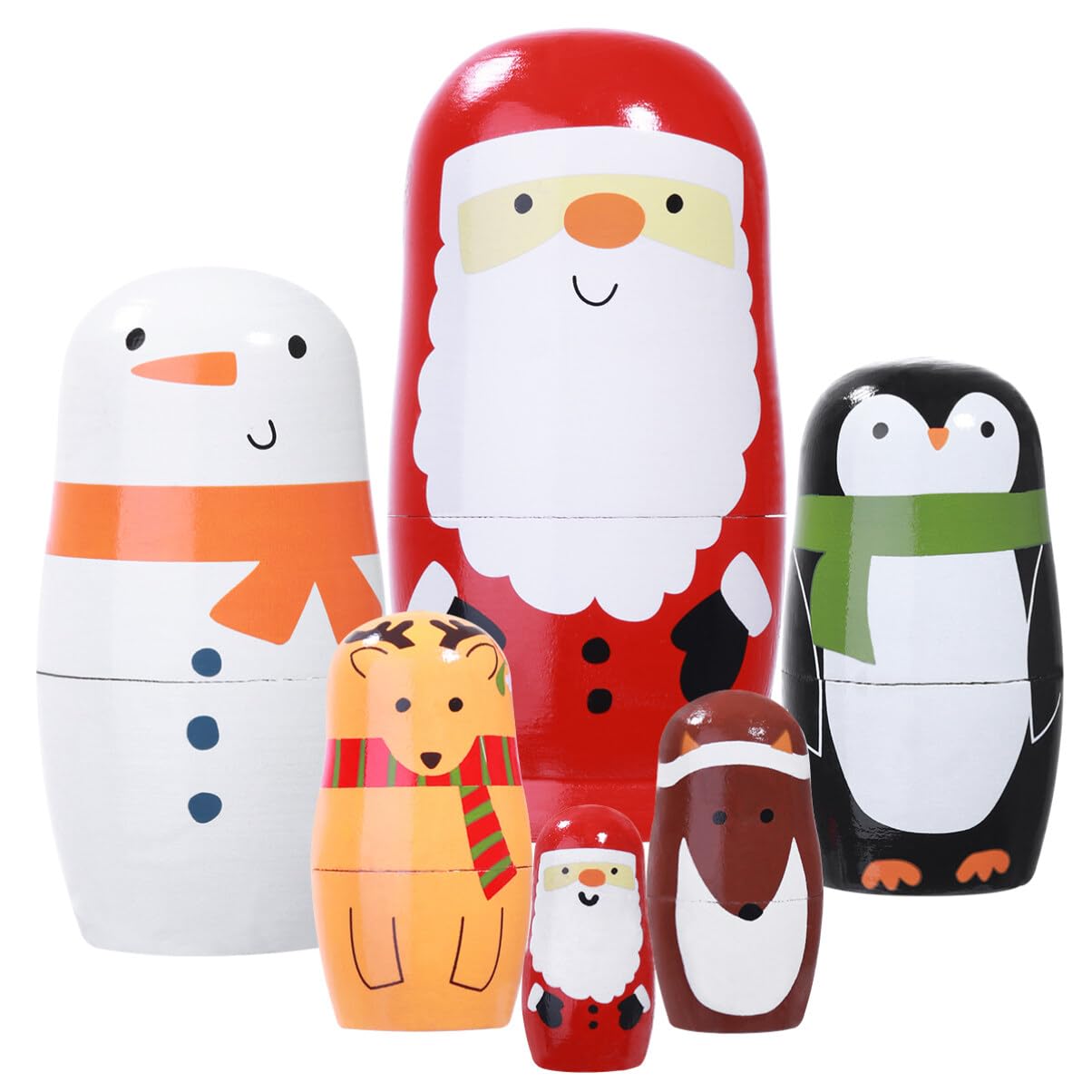 FOMIYES Russian Nesting Dolls for Christmas, Wood Nested Set, Christmas Russian Matryoshka Dolls for Kids 6pcs