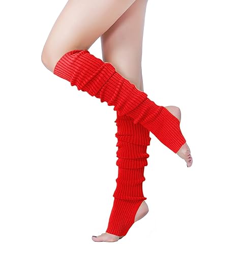 v28 Long Leg Warmer, Women’s Men 80s Party Ribbed Knit Dance Sports - Hole71-red