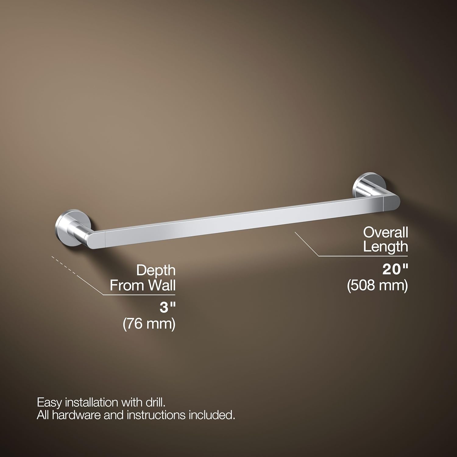 Kohler 73141-CP Composed® 18" Towel bar, Polished Chrome