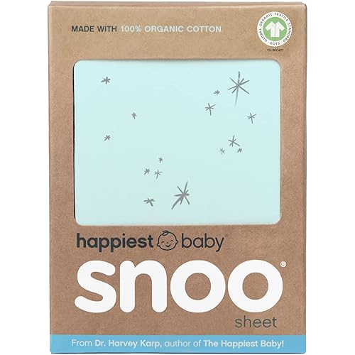 Happiest Baby SNOO Bassinet Fitted Sheet - 100% Organic Cotton Nursery Bedding - Fits SNOO Sleeper Crib Mattress (Teal Galaxy)