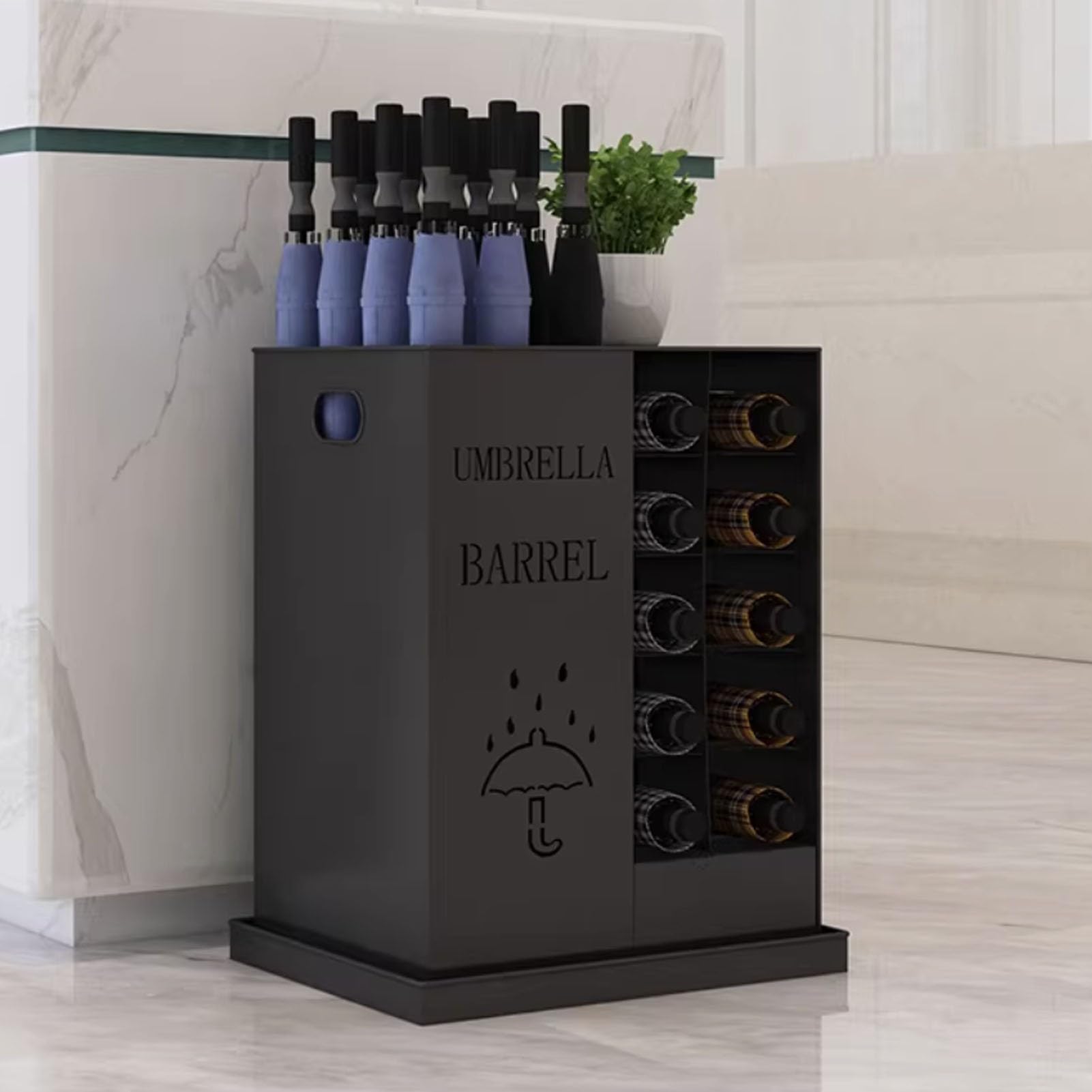 WXPGFEQ Commercial Large Capacity Umbrella Stand, Metal Umbrella Holder with Drain Tray, can Hold 22 Umbrellas, Freestanding Umbrellas Rack Organizer for Entrance, Corridor, Hotel