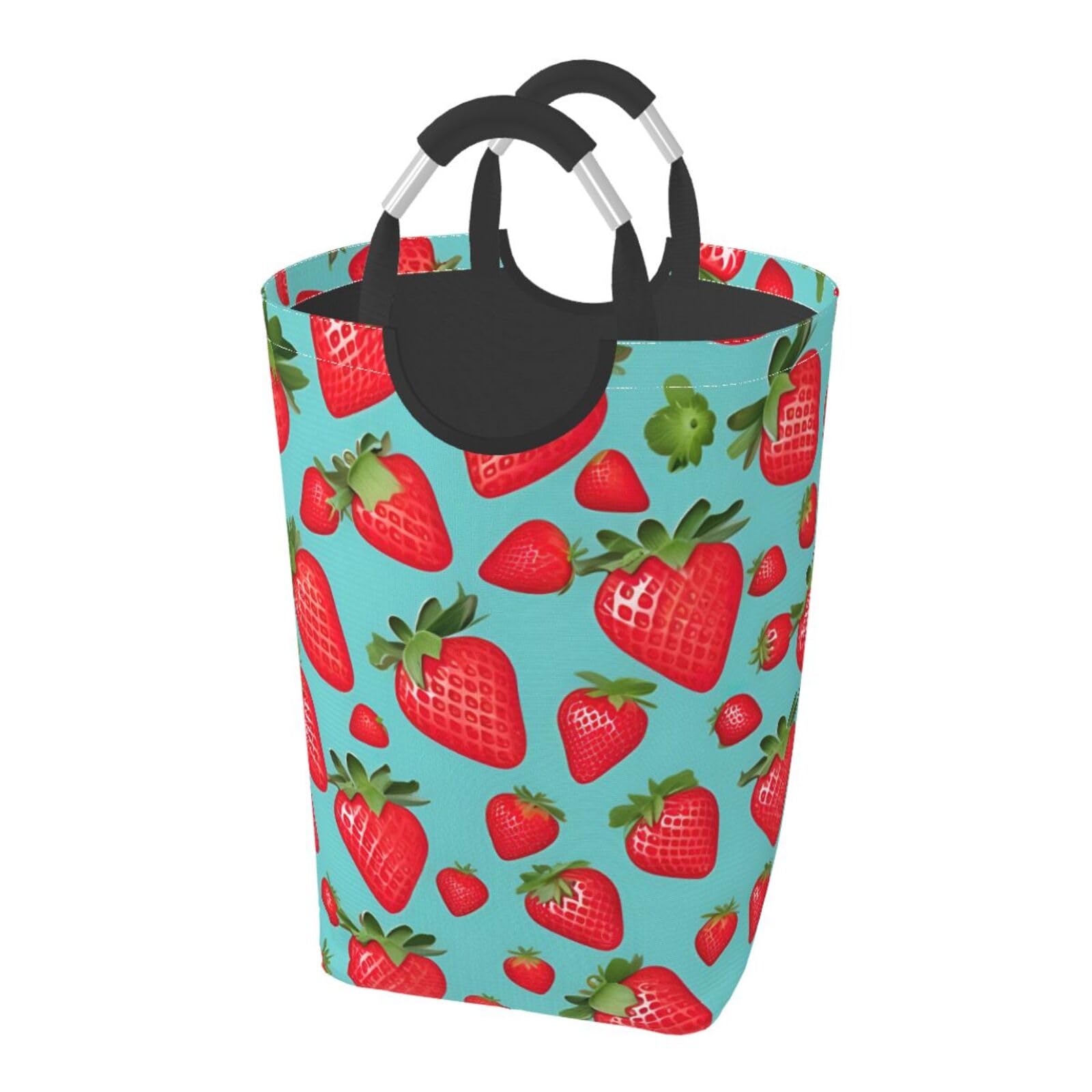 Cute Strawberry Print Laundry Hamper Collapsible Baskets With Handle Dirty Clothes Hamper Bag For Dorm Family Bathroom Decor Storage ﻿