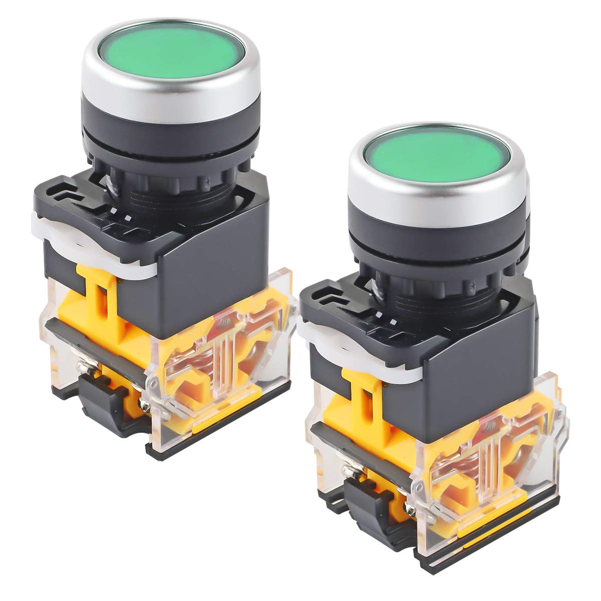 Electrical Buddy 2pcs 22mm Green 10A 660V 1NO 1NC Momentary Push Button