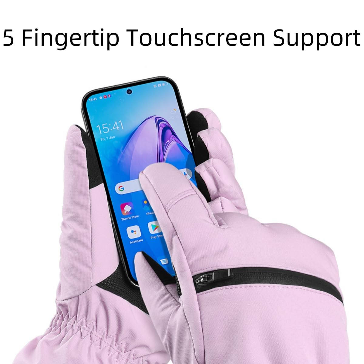 sonecesiya Ski Gloves Winter Warm Waterproof Windproof Snowboarding Gloves with Pocket and Leash, Touchscreen Anti Slip Wear-Resistant Thermal Gloves for Men Women Hiking Camping Skiing, White L