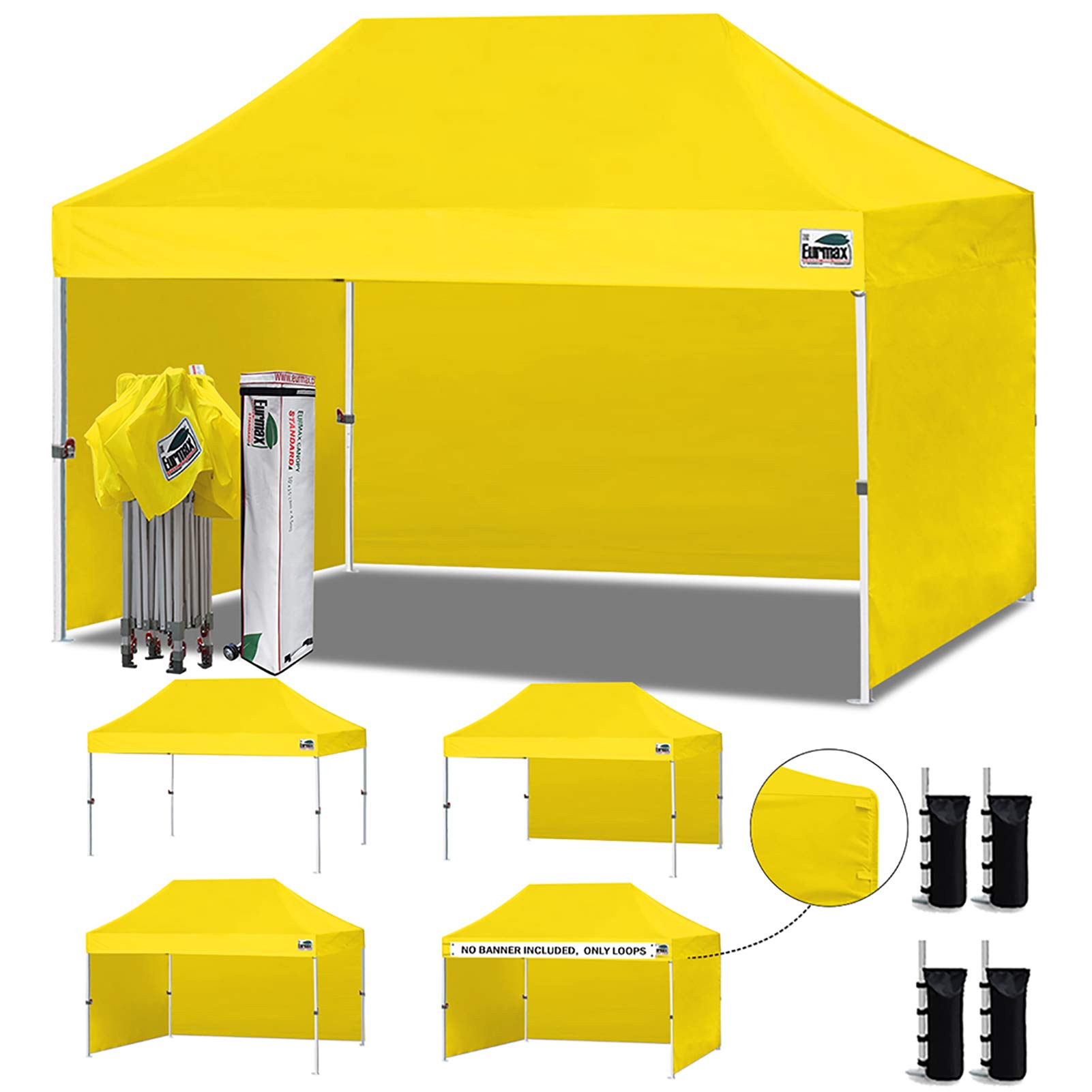 Eurmax USA 10x15 Pop Up Canopy Tent,Commercial Tent with Patented No-Tip Rolling Bag,4 Zippered Removable Walls,UV &amp; Water Resistant Canopy Top,Heavy Duty Outdoor Gazebo,Instant Shelter(Yellow)