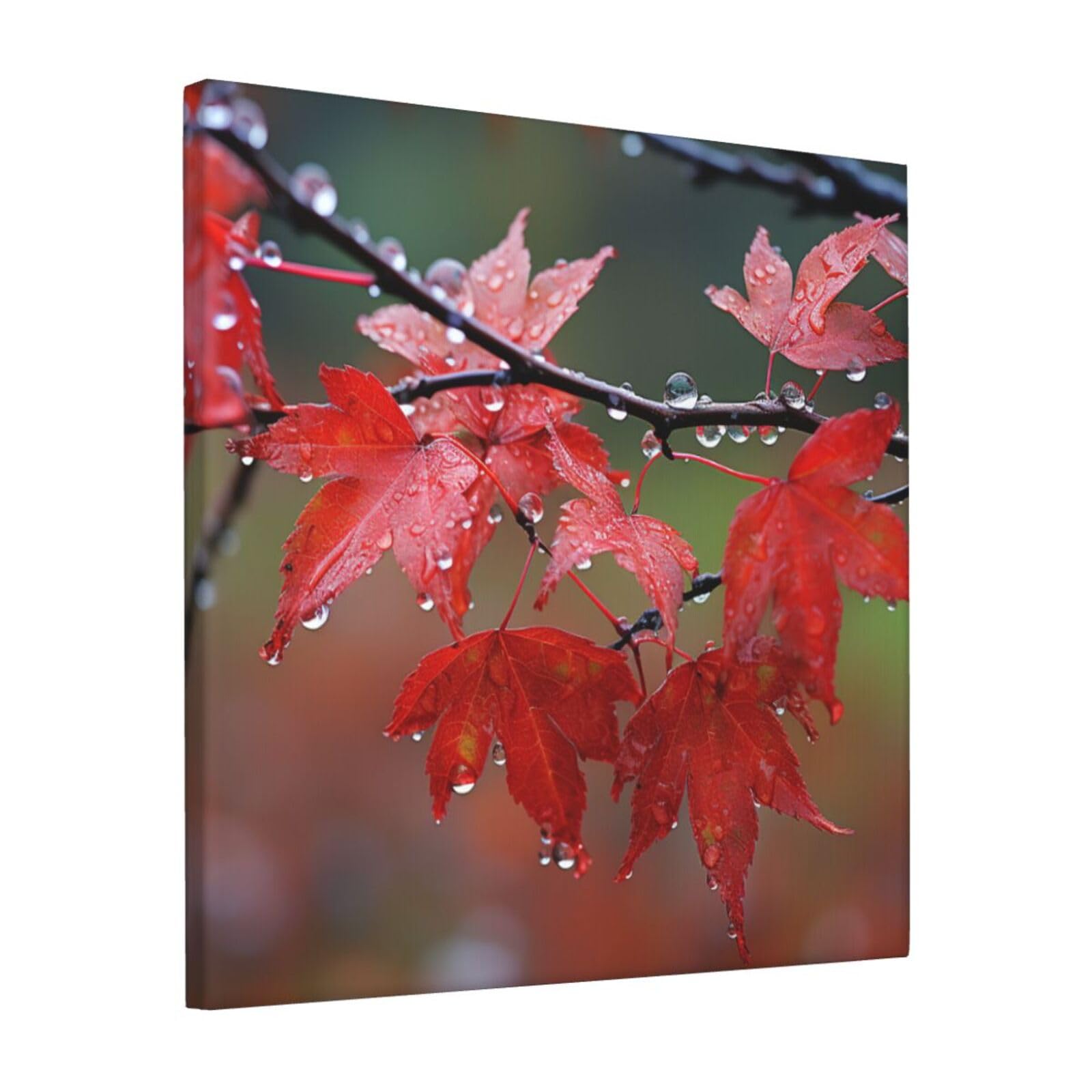FodPand Dew on Red Leaves Canvas Wall Art for Living Room Wall Decor 12"x12" Modern Artwork Painting Pictures Hanging Canvas Prints Aesthetic Wall Art for Bedroom Bathroom Office Wallart Decor