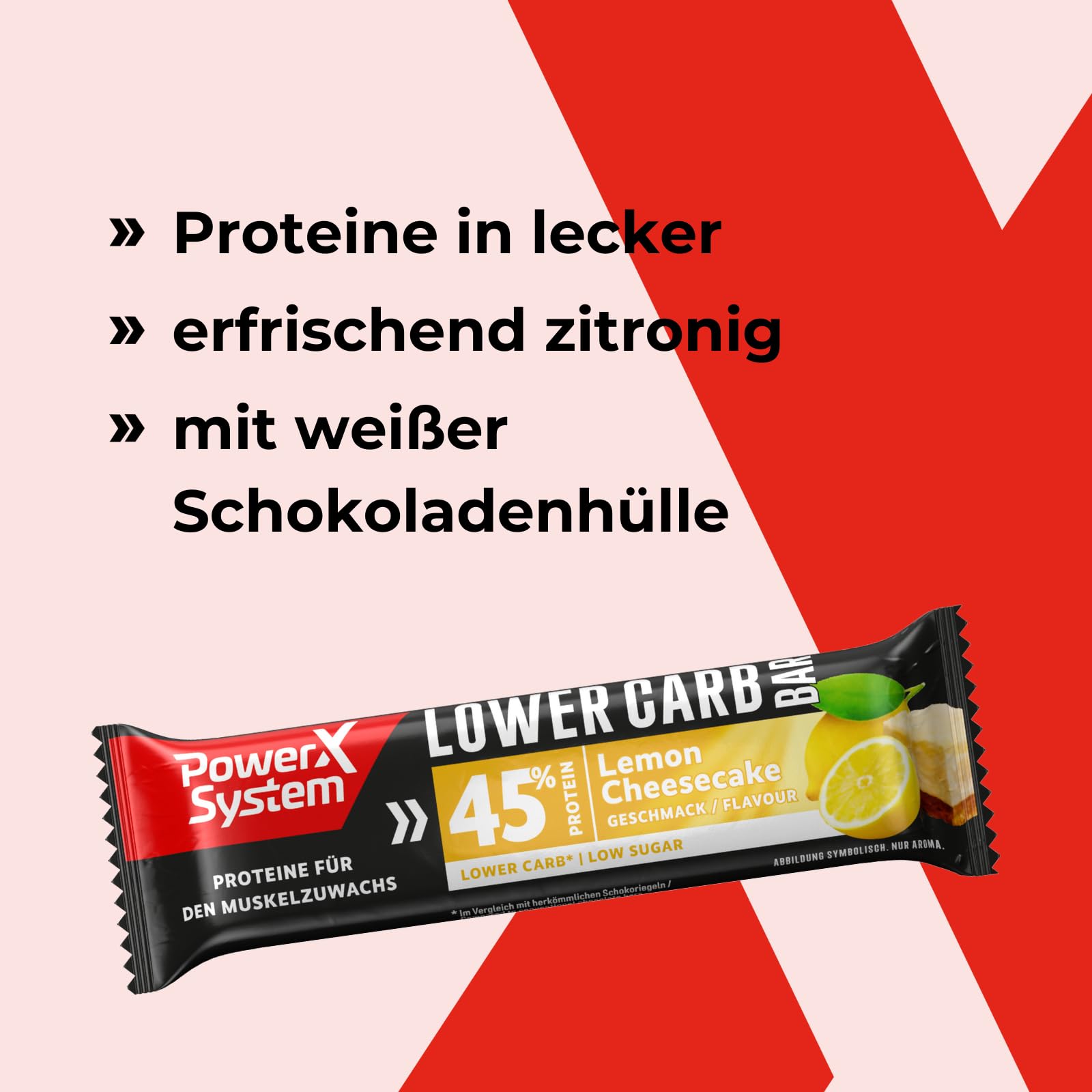 Power System Lower Carb Bar Lemon Cheescake 28x40g, 45% Eiweiß, Low Sugar, Low Carb, High Protein