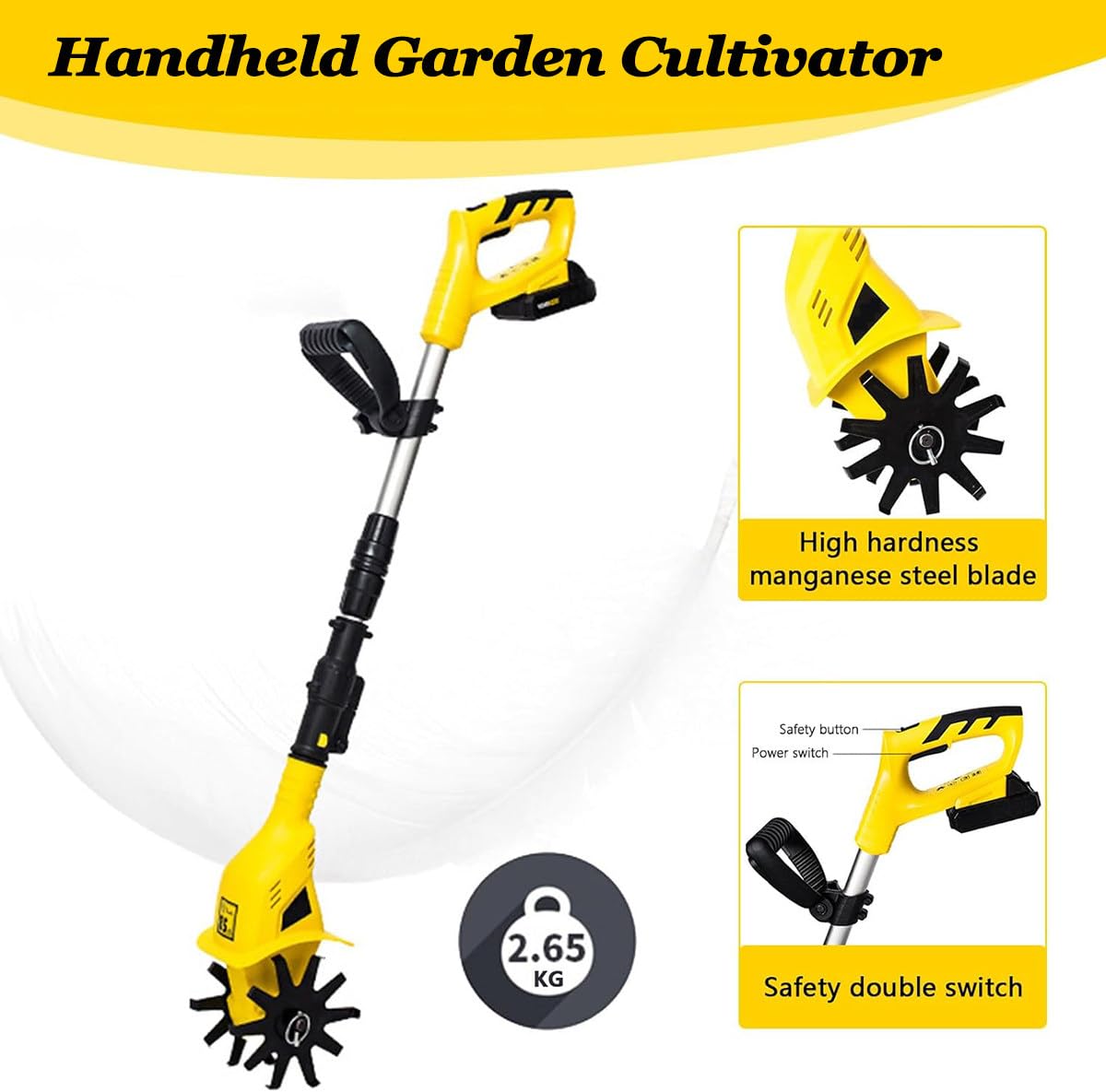 Coltivatore Elettrico a Mano, Zappa, Fresa per Terreno, coltivatore Portatile, coltivatore a Batteria, Larghezza di Lavoro 10 cm, per Giardino, orti