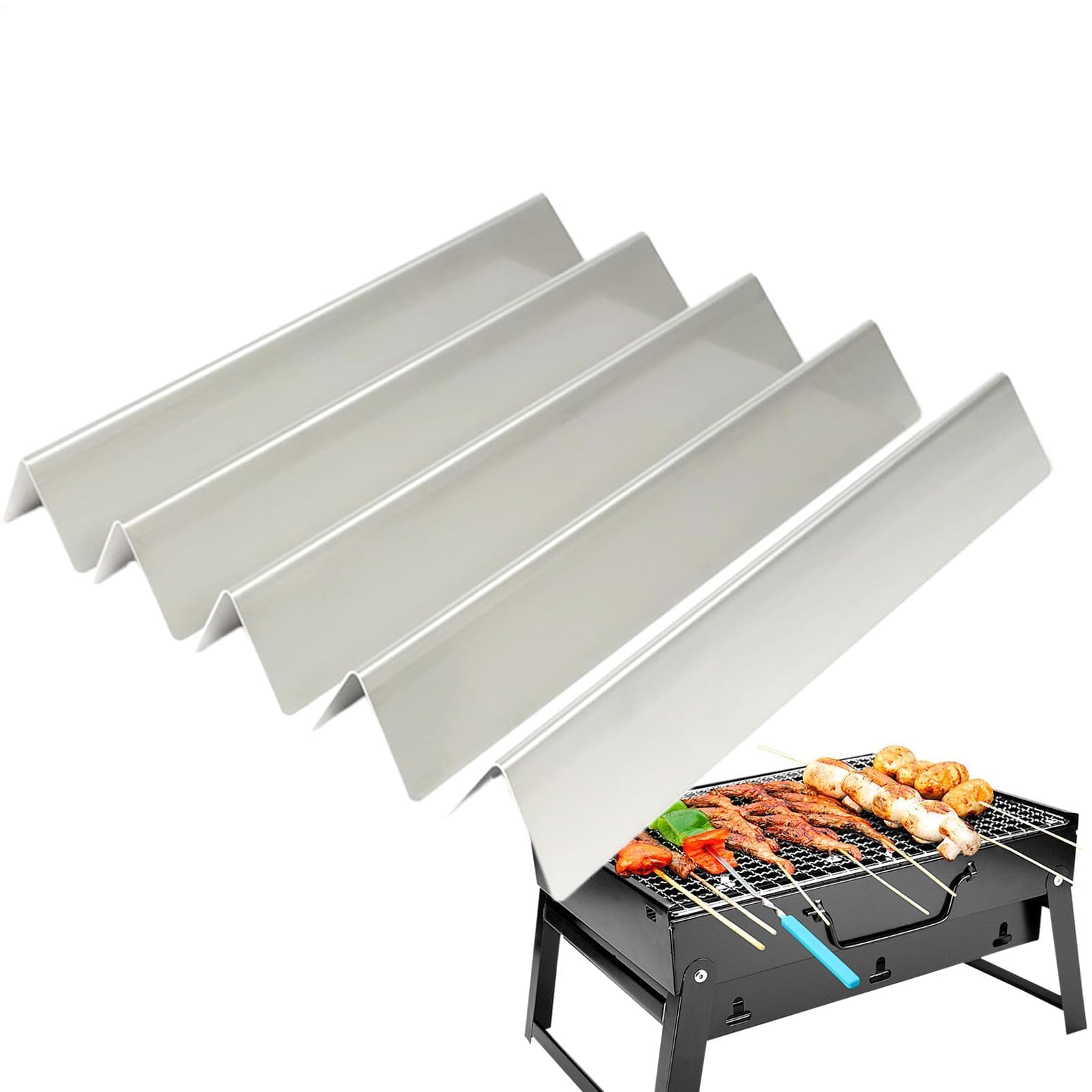 Barre aromatizzanti in acciaio inox - Vassoi per grigliate ad alta temperatura per cucinare all'aperto, strumento per aromaterapia, scudo vaporizzante e kit diffusore di calore per una perfetta rosol