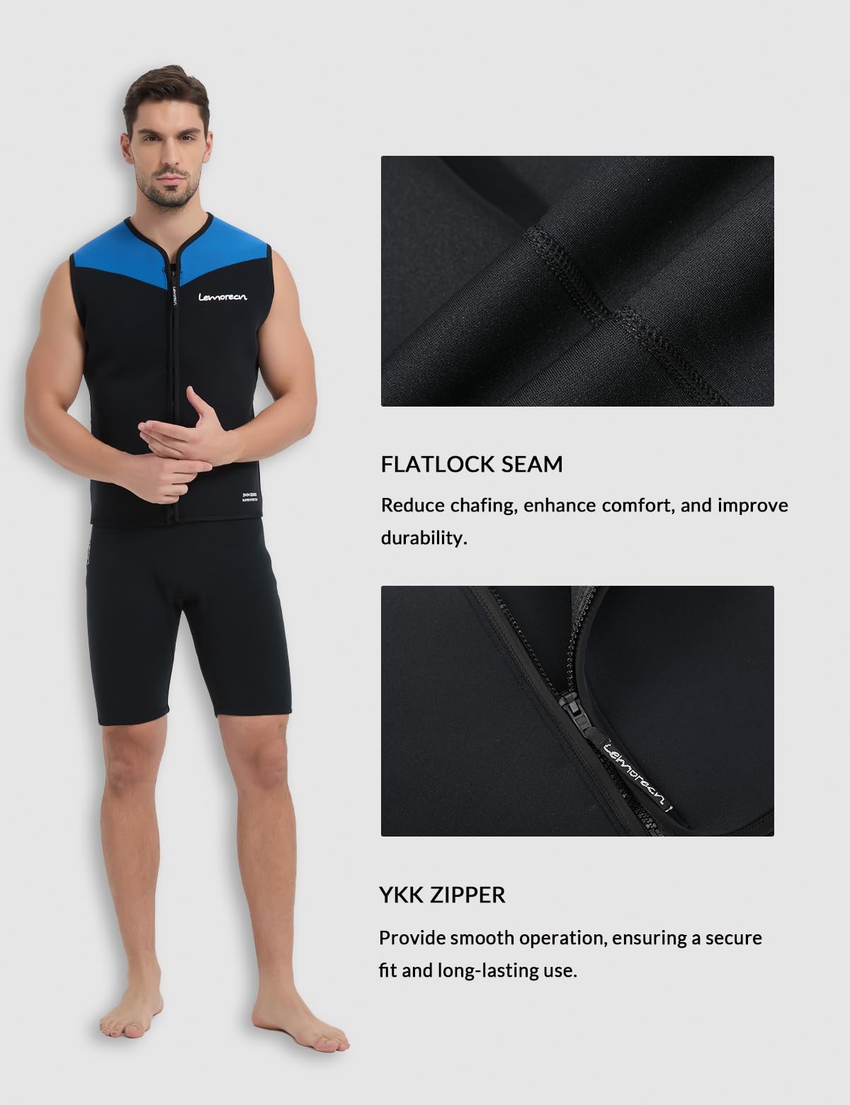 Lemorecn Muta da uomo e donna, 3 mm, senza maniche, in neoprene, con cerniera frontale, per sport acquatici