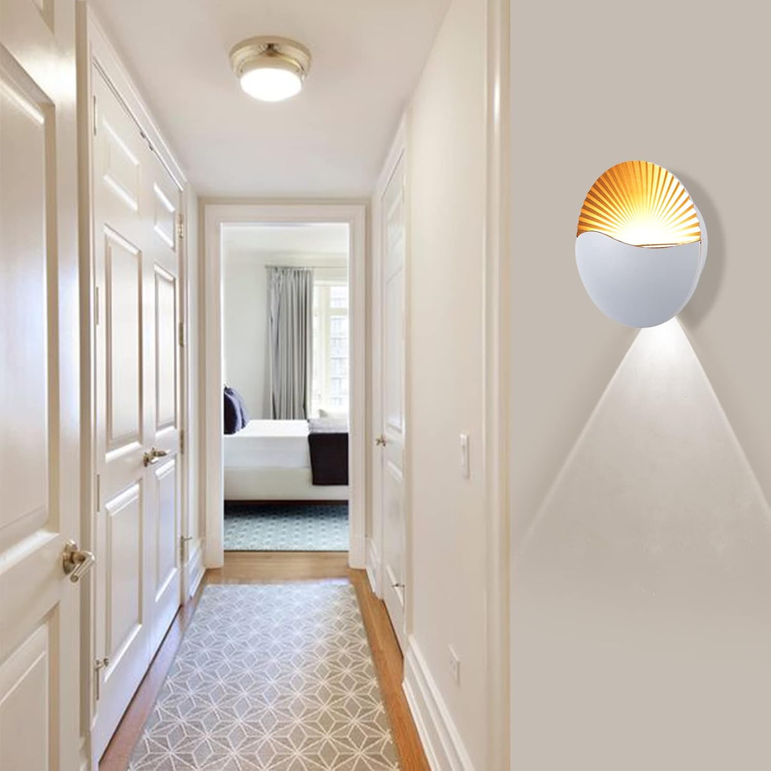 Kawell Modern Creative 12W LED Wall Sconce Waterproof Wall Light Indoor Outdoor Wall Lamp Sunrise Effect Art Deco for Bedroom Living Room Bathroom Cafe Lounge Corridor Stairs,White 6000K