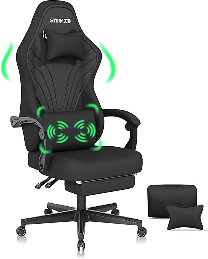 SITMOD Gaming Chair Executive Office Chair Back Support Fabric Ergonomic Chair with Footrest Lumbar Support Computer Chair PC Racing Chair Reclining Massage Gaming Chairs for Adult