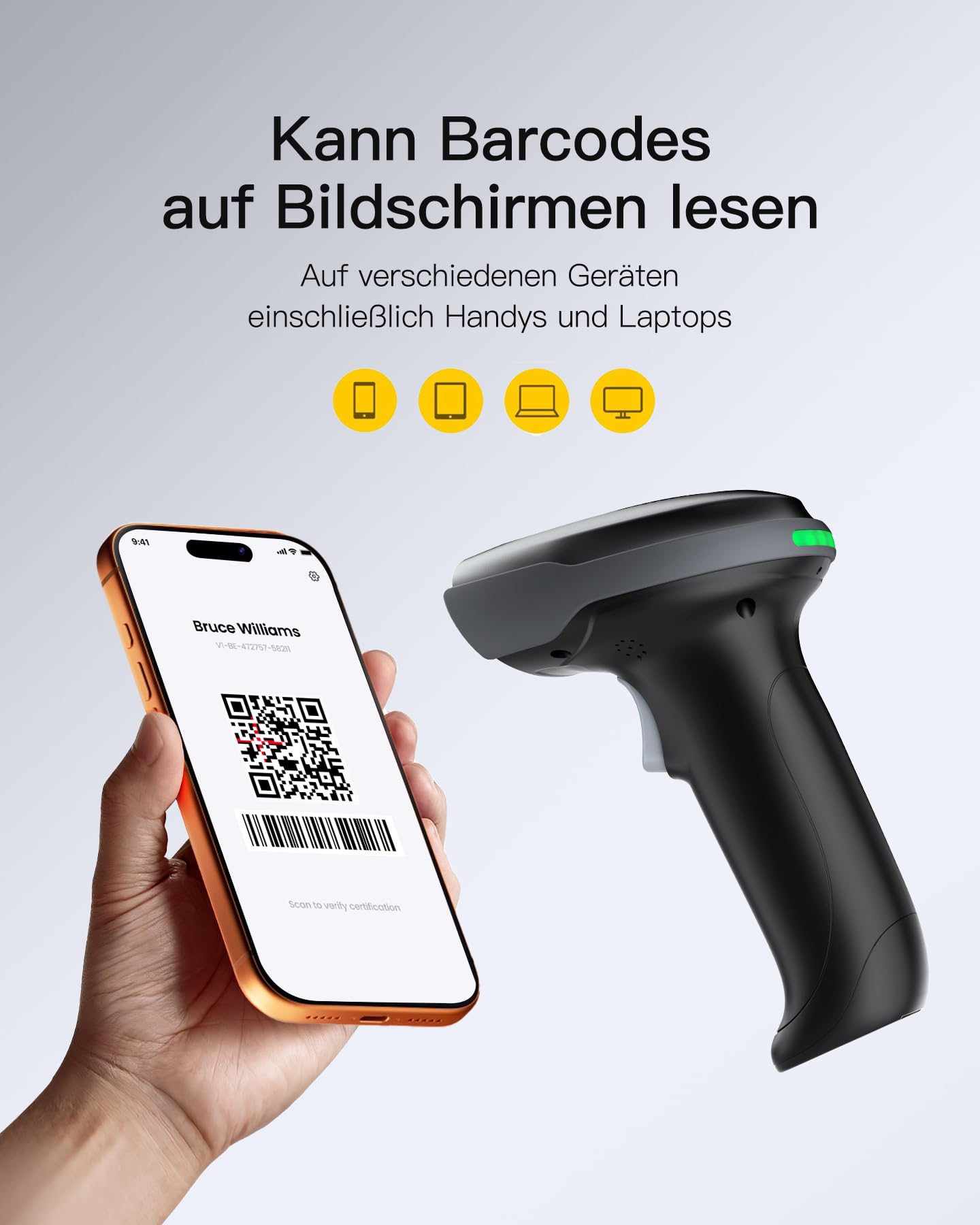 Inateck Barcode Scanner Kabellos 2D PDF417, QR Code Scanner mit 2 x 2000mAh Austauschbaren Akkus, mit Ladestation, mit Bluetooth und Kabel USB, Kompatibel Android iOS, für Lagerhaltung und Logistik