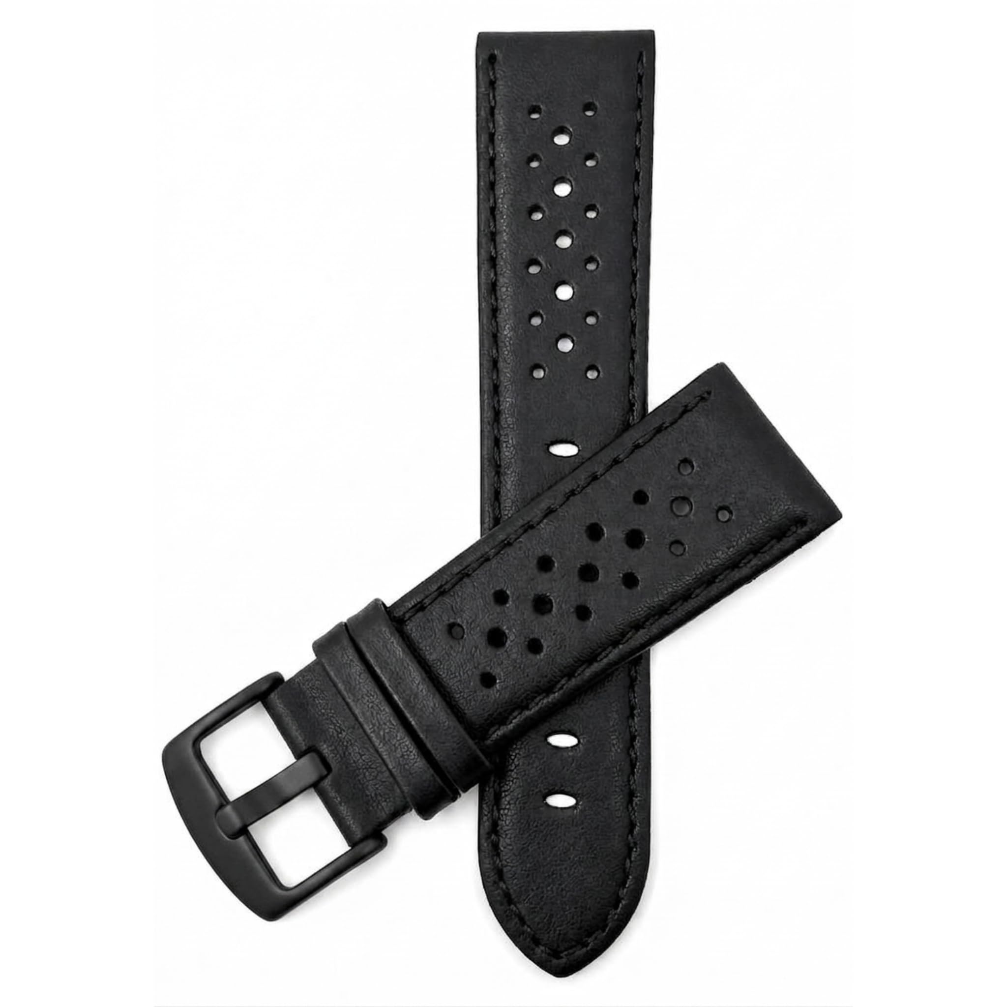 Mens Leather Rally Strap, Perforated Racing Watch Band, 18-24mm, Reg/XL