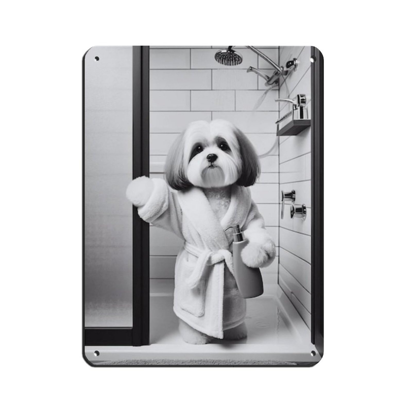 Tibetan Terrier Bathroom Art Poster Tin Sign Vintage Metal Pub Club Cafe Bar Home Wall Art Decoration Poster Retro 12x16inch(30x40cm)
