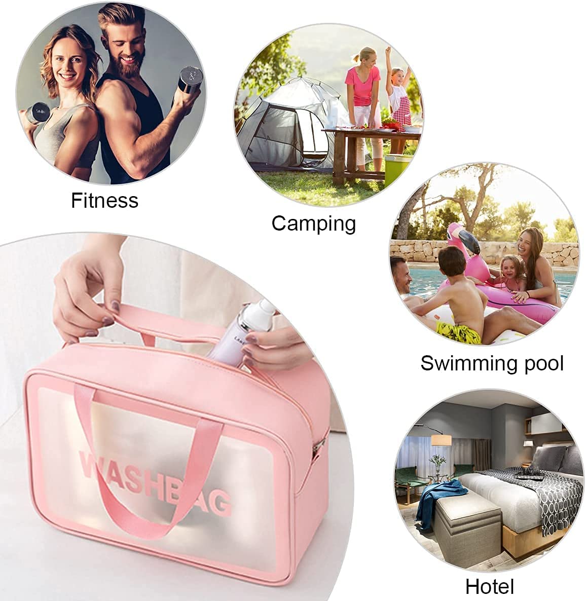 SKYTONE Makeup Pouch Travel Toiletries Organizer Cosmetic Bags Portable Organizer Bag Carry Pouch for Women Bathroom Set of 3 (Pink) 3