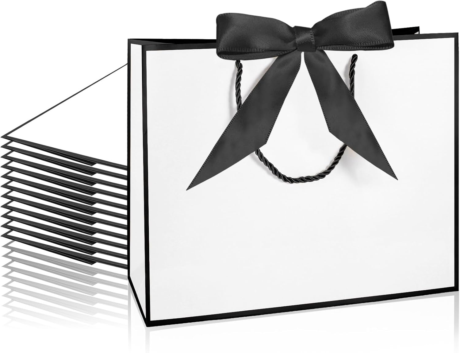 LDIWEE 12 PCS Black White Gift Bags with Handles, Bridesmaid Thank You Bags for Wedding, Elegant Gift Bags with Bow Ribbon Welcome Bags, Birthday, Baby Shower, Summer Vacation