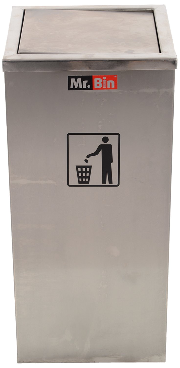 SS MR BIN Stainless Steel Square Swing Dustbin (30 cm x 30 cm x 76