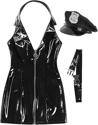 Miniatura 5 de YiZYiF Disfraz de policía para mujer, disfraz de policía sucio, uniforme de policía sucio, conjunto de disfraz de oficial de Halloween