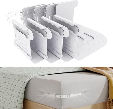 4 PCS Bed Sheet Holder with Lock Strips, Anti-Slip Bed Sheet Straps, Heavy Duty Bed Sheet Fasteners Keep Sheets Firm & Tight, Removable Fitted Sheet Corner Holders, Bed Sheet Clips for All Mattress