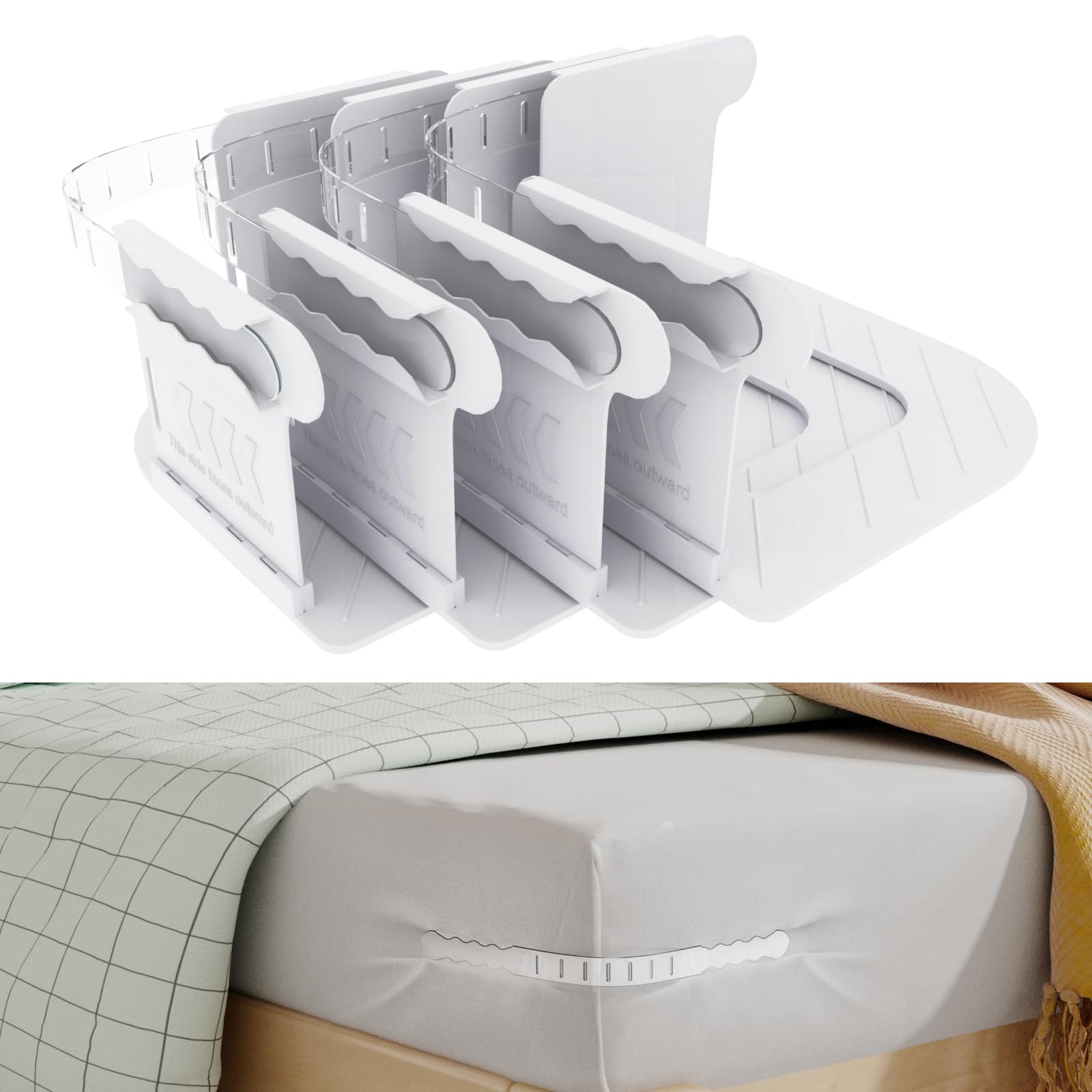 4 PCS Bed Sheet Holder with Lock Strips, Anti-Slip Bed Sheet Straps, Heavy Duty Bed Sheet Fasteners Keep Sheets Firm & Tight, Removable Fitted Sheet Corner Holders, Bed Sheet Clips for All Mattress