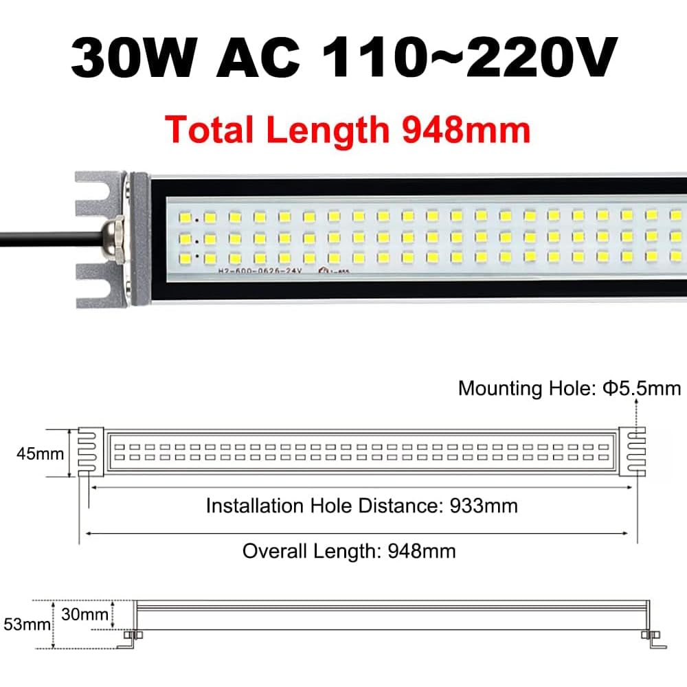 Tokarka Lampa Led Tube, Lampa Warsztatowa Cnc Ze Stopu Aluminium Ip66 Przeciwwybuchowa Lampa Oświetleniowa, Oświetlenie Przemysłowe Lampa Robocza Do Obrabiarki(Size:30W,Color:110~220V)