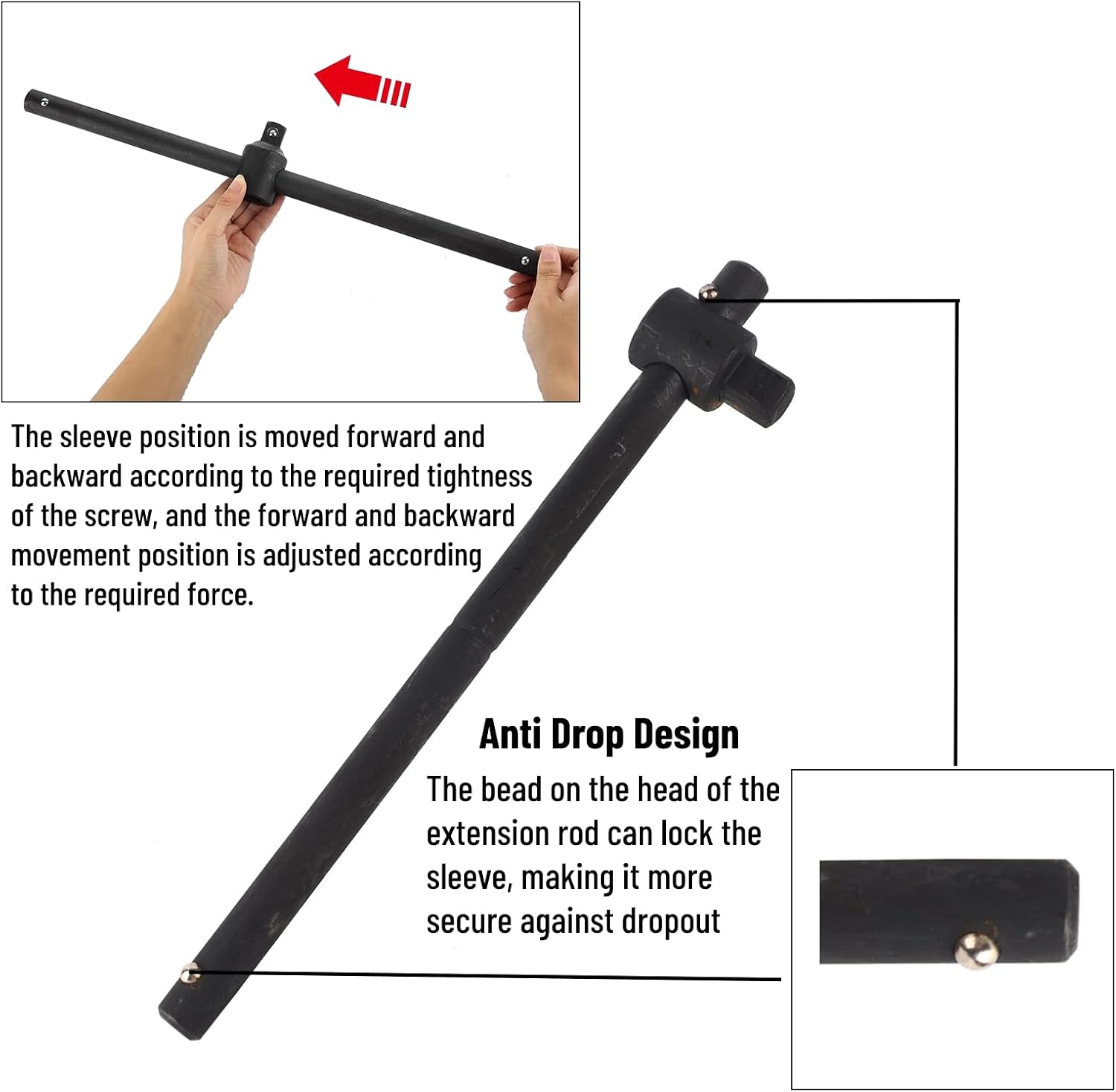 Fafeicy Sliding Wrench Breaker Bar 9.8inch Sliding T Handle Socket Wrench Breaker Bar Heavy Duty Steel with High Torsion Force (1/2 inch)