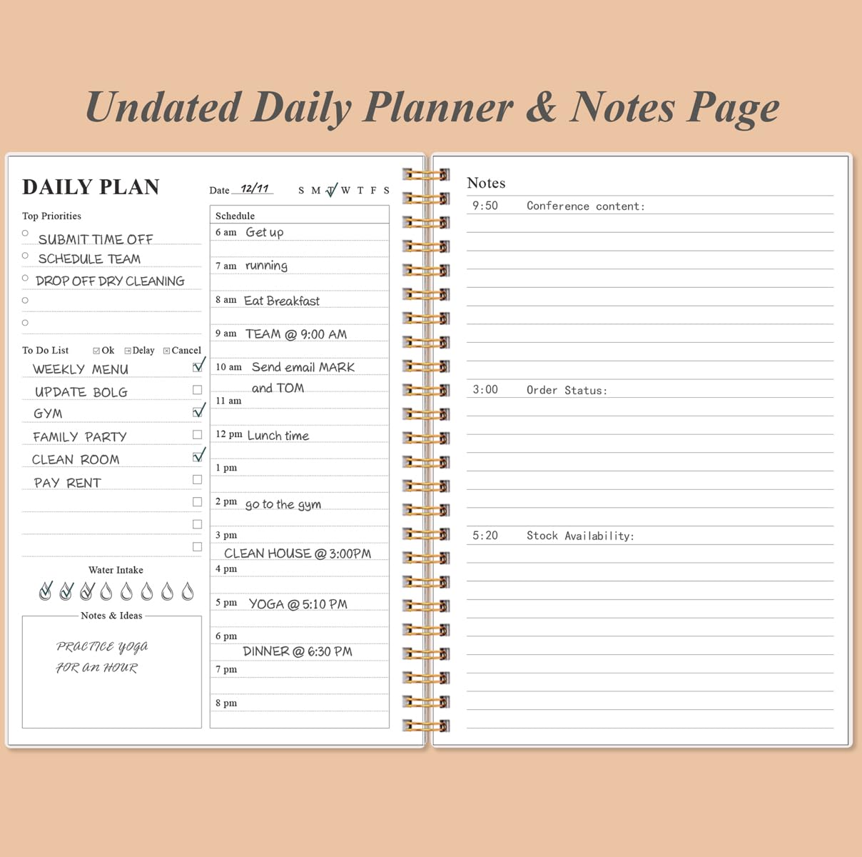 Daily Planner Undated, A5 To Do List Notebook Hourly Schedules, Spiral Appointment Planner for Women and Men PVC Hardcover - Image 3