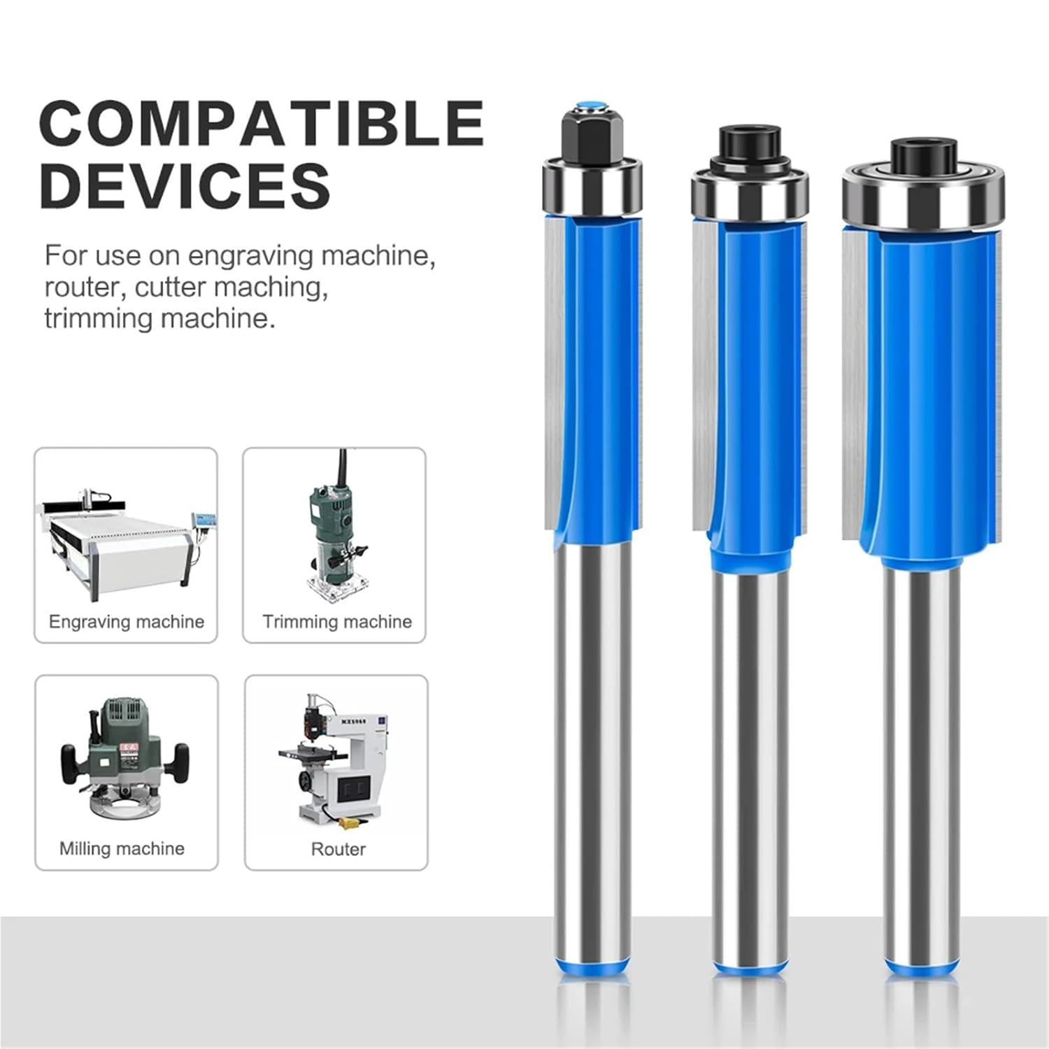 8mm Shank Trimming Cutter Flush Trim Bit with Two Bearings Router Bits Woodworking Tools for Wood Trimming Cutters 1Pcs(8X9.52)