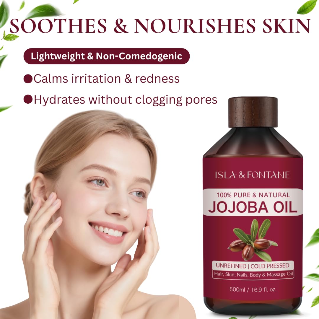 ISLA & FONTANE Jojoba Oil – 500ml (17 fl oz) | 100% Pure & Natural | Golden, Unrefined, Cold Pressed | Hexane-Free Carrier Oil for Skin, Hair, Face, Nails & Body Moisturizing - Image 4
