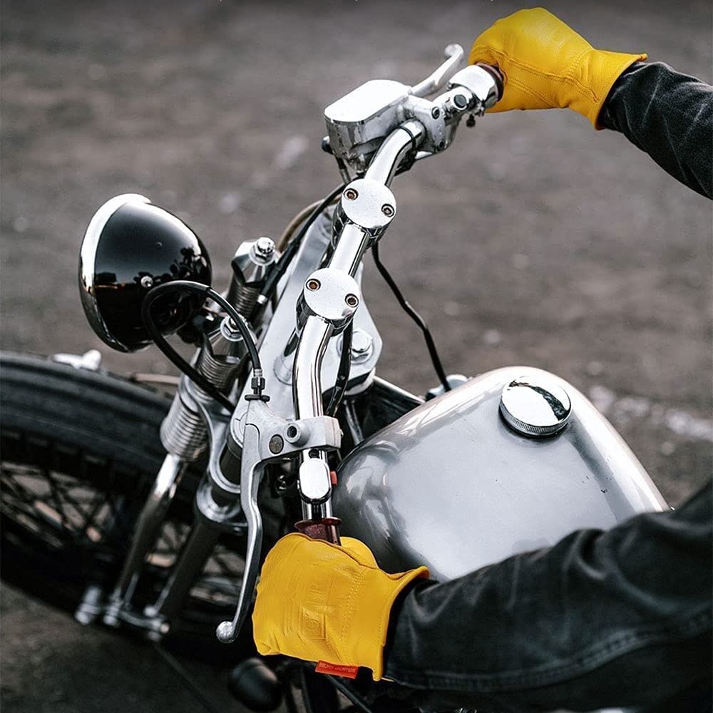 Habiba Mitones Guantes Retro de Piel de Oveja, Guantes de Mujer para Hombre para Ciclismo, conducción y equitación, Guantes de Dedo Completo para Motocicleta Ross-Country, Amarillo Útil