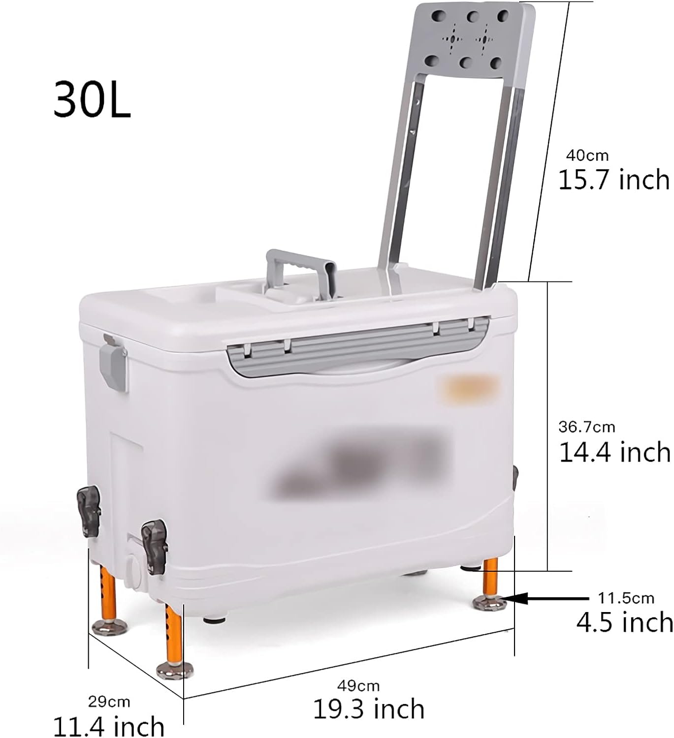 HASMI Bait Bucket Fishing Bucket Large Thickened Keep Fresh Can Sit Cooler Box Multi-Function with Wheels Foldable Backrest and Adjustable Leg Minnow Bucket (Size : 30L-White)