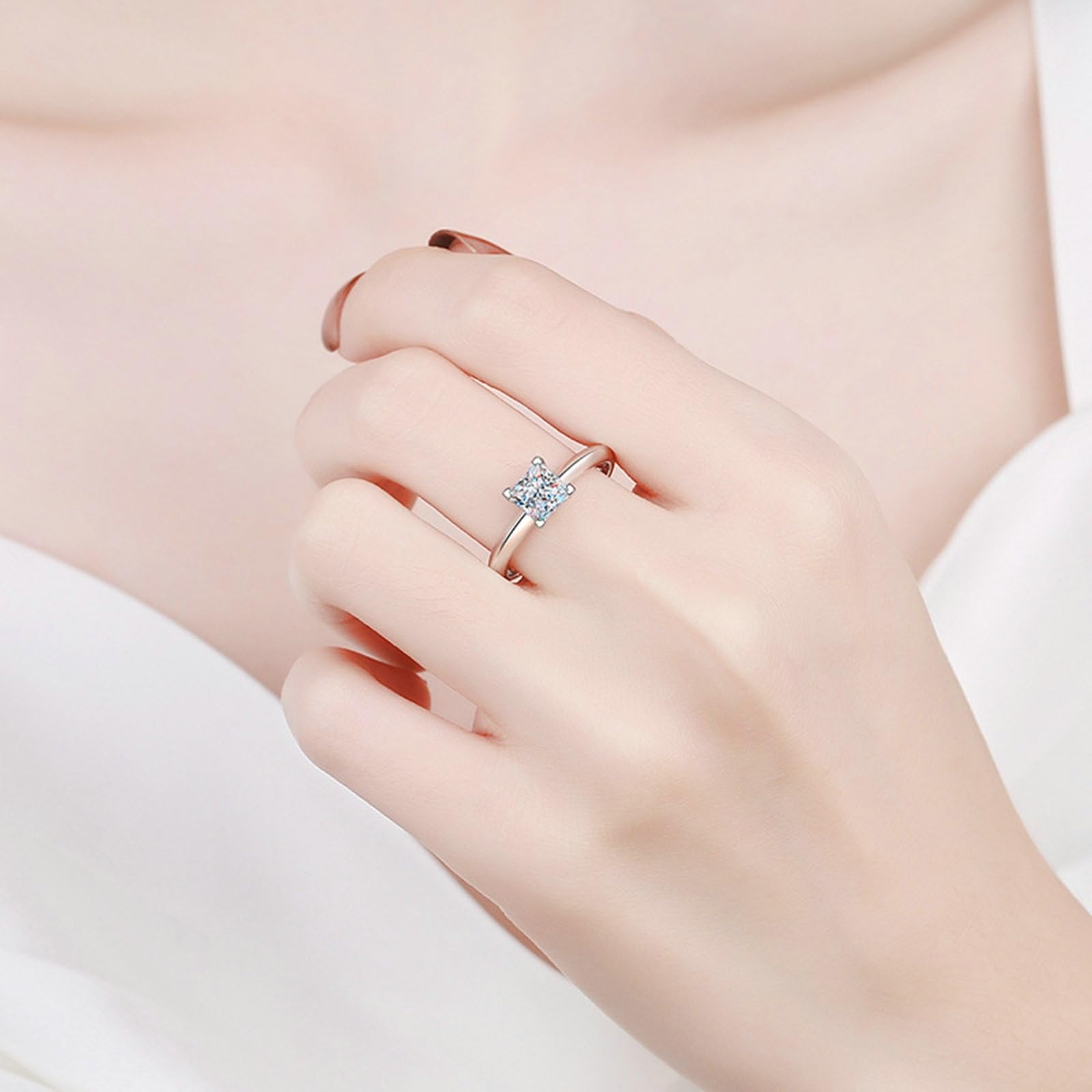 Anelli Donna Platino Bianco 18K 1ct Bianco Principessa Diamante Coltivato da Laboratorio Anello Donna Fidanzamento