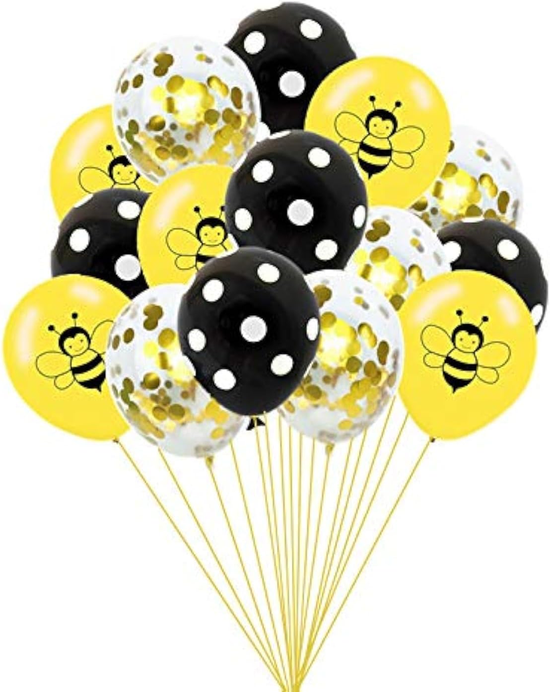 Happy Bee Day Balloons, 15 Pcs Latex Balloons Bumblebee Dots Confetti Balloons for Baby Shower Birthday Party Decorations