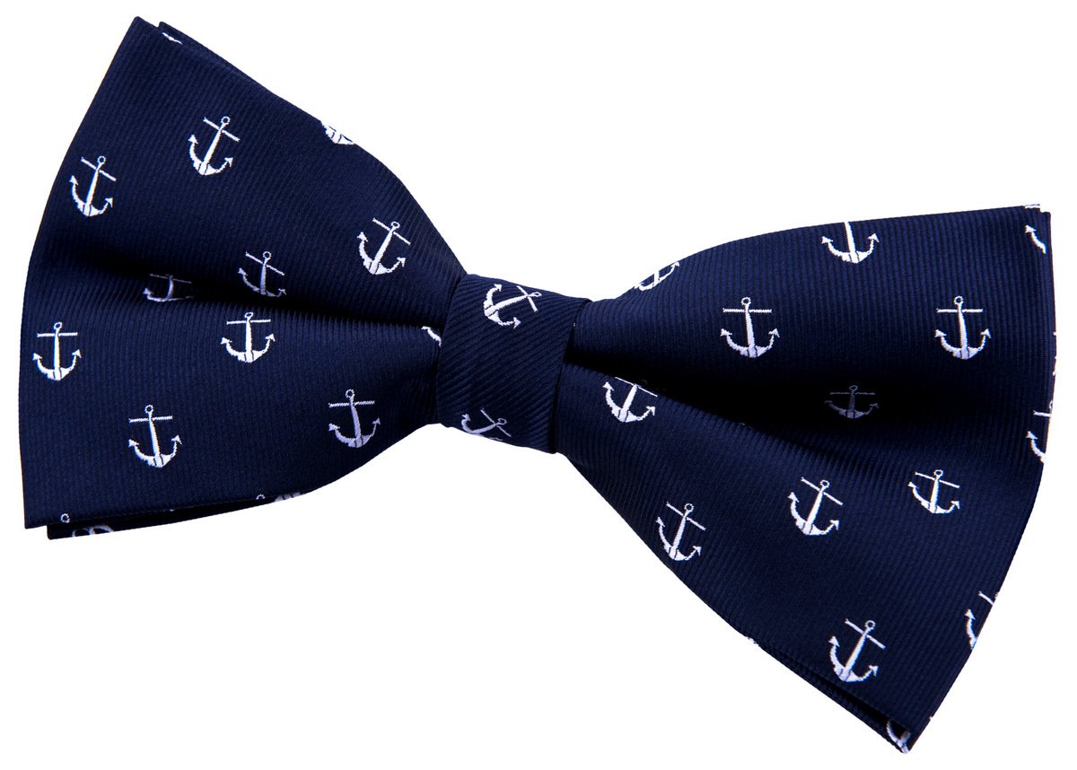Retreez Classic Anchor Pattern Woven Microfiber Pre-tied Bow Tie (5") - Navy Blue