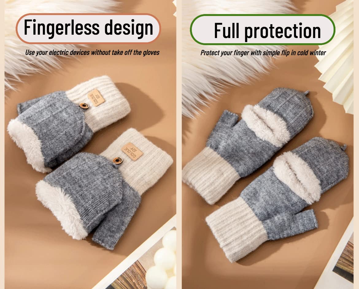 ORISH Fingerless Touchscreen Gloves Winter Knit Warm Stretchy Wrist Mittens Pink Fingerless Gloves for Women (Gray(fleece fingerless))