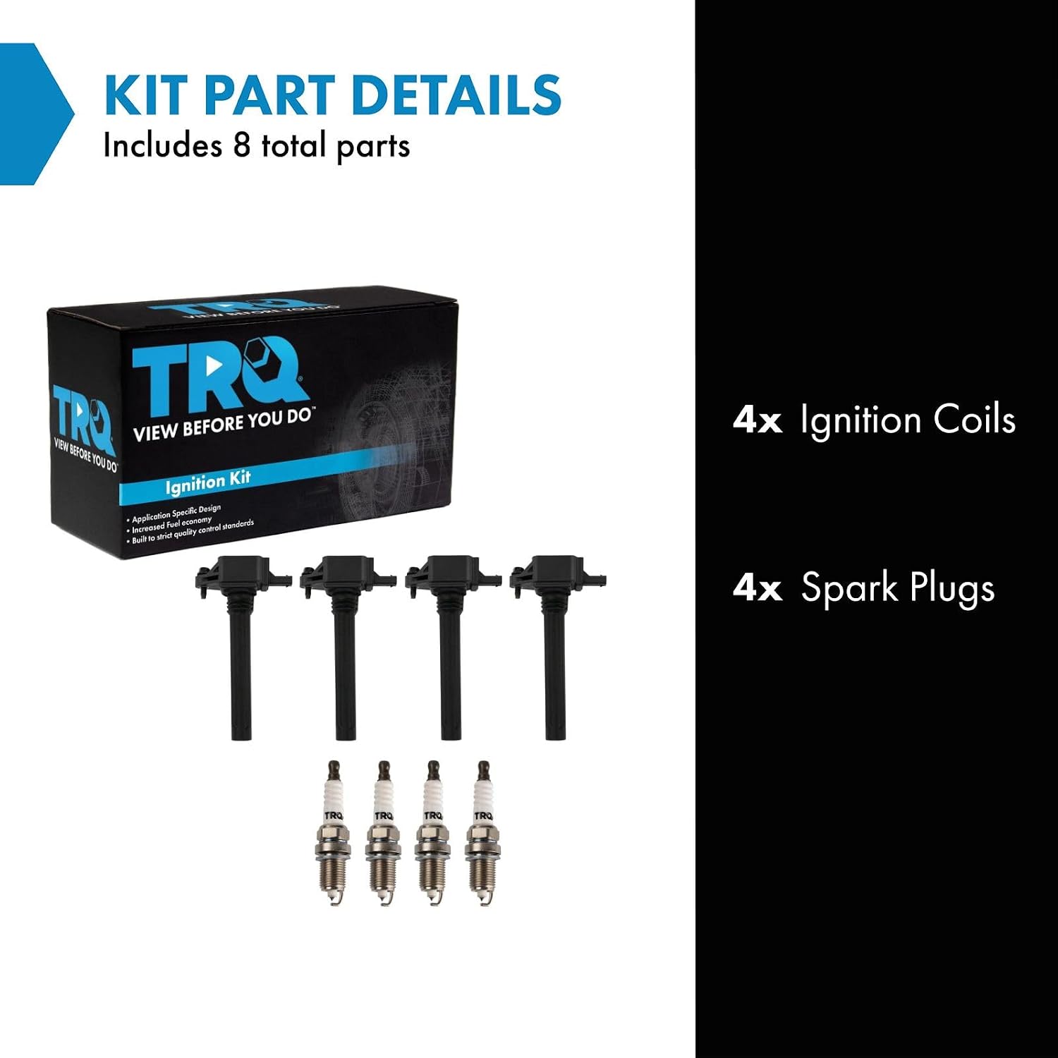 TRQ Ignition Coil and Spark Plug Kit 8 Piece Compatible with 2013 Dodge Dart