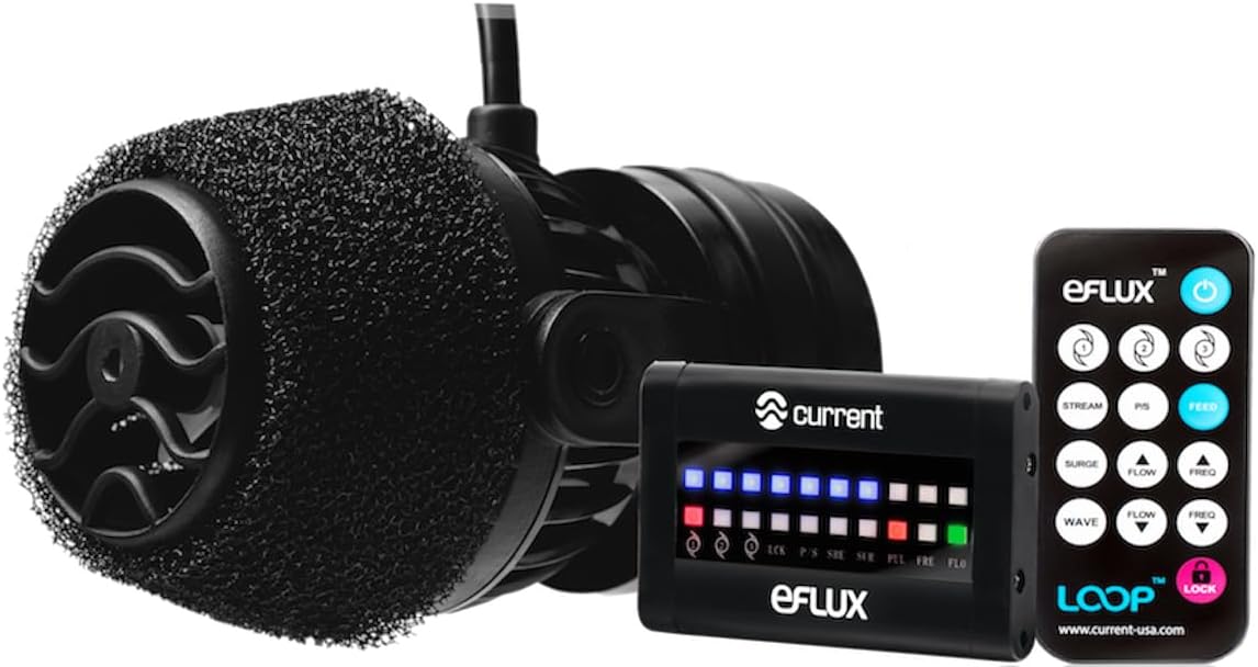 CURRENT USA 660 GPH eFlux Nano Wave Maker Pump Kit (6000) | Magnetic DC Powerhead with LED Display Controller for Saltwater Tank, 132-660 GPH Aquarium Water Circulation Pump 5 to 30 Gallon, Black
