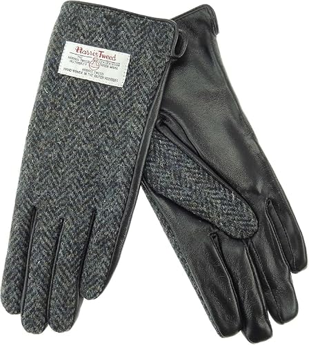 Scottish Essence Women's Charcoal Herringbone Harris Tweed ' Gloves, Multiple Colours, Winter Fashion Accessory (, M)