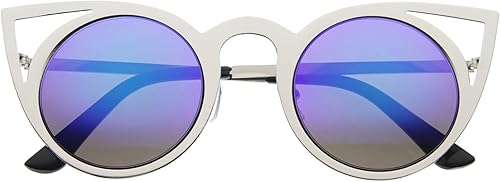 Miniatura 6 de Womens Fashion Round Metal Cut-Out Flash Mirror Lens Cat Eye Sunglasses