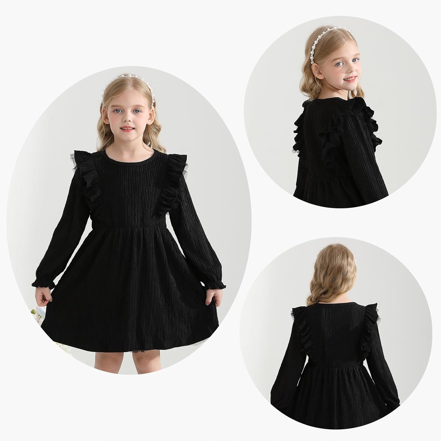 Toddler Girl Dress Fall Ruffle Long Sleeve Baby Girl Solid Color Casual Dresses 2-6Y - Image 5