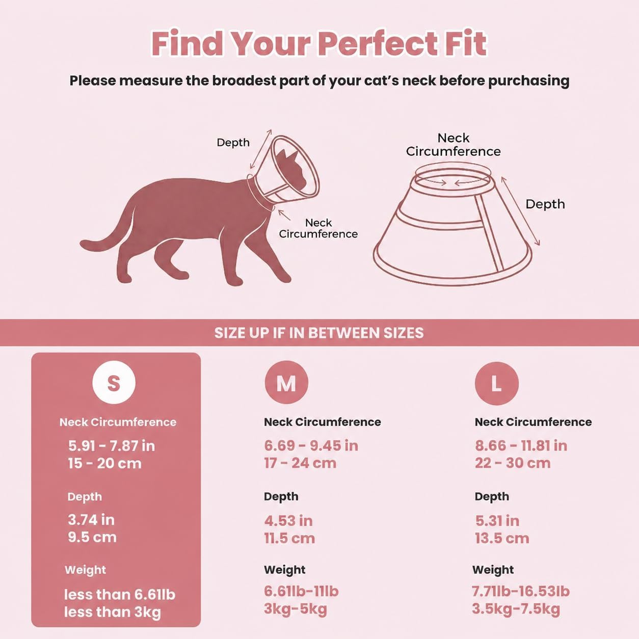 Avont Soft Mesh Kitten Cone, Adjustable Anti-Lick E-Collar (Pink S) | Neck 5.9-7.9" Depth 3.7" Adjustable draw, Snaps, Easy Clean, Anti-lick