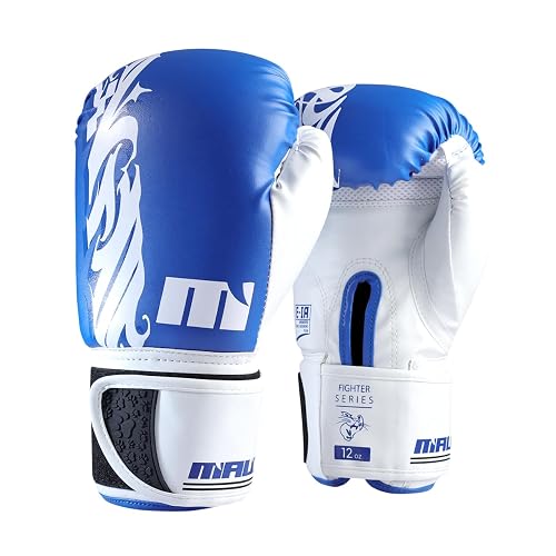 MAUZER Tribal Shadow Fighter Boxing Gloves Training and Sparring Gloves with EIA Foam Padding Ventilated Palm Secure Thumb Lock Fit Velcro Wrist Support (Blue, 10 Oz)