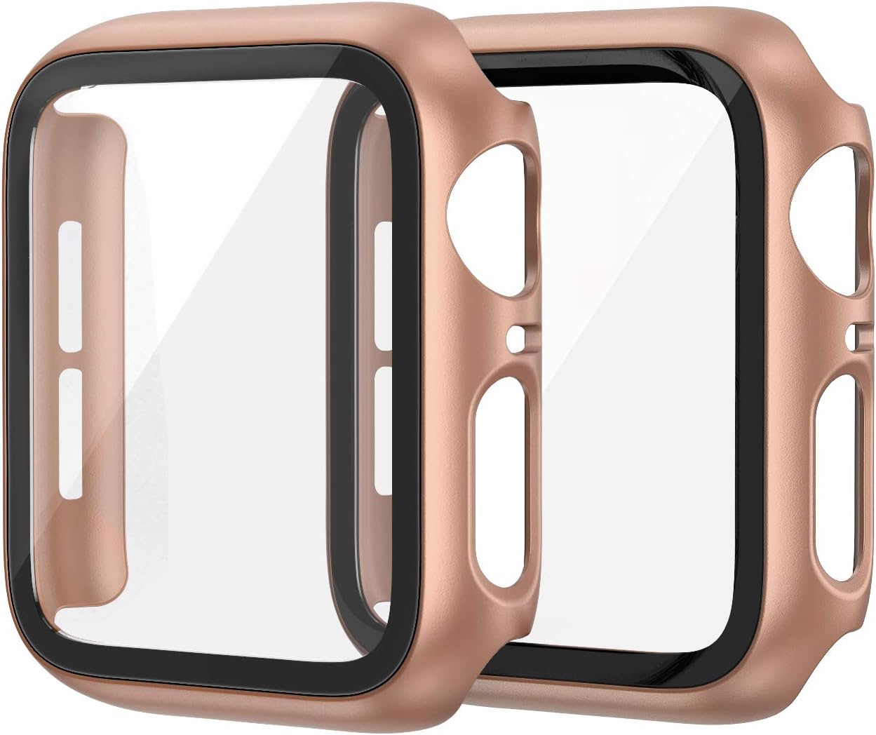 EDIMENS 2 Pack Hard PC Case Compatible with Apple Watch 40mm Series 6 / SE / 5/4 Women Men, Overall PC Case Slim Tempered Glass Screen Protector Protective Cover for Apple iWatch 40mm SE Rose Gold