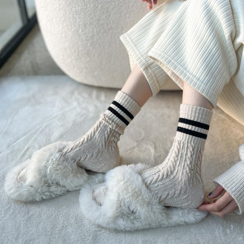 Women's Retro Wool Crew Socks, Cute Striped Boot Socks2