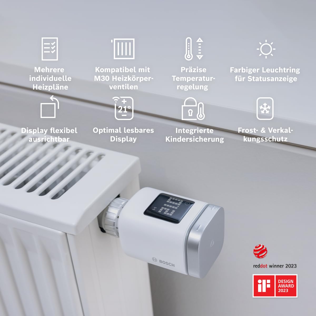 Bosch Smart Home Heizkörper-Thermostat II [+M], smartes Heizkörperthermostat für intelligentes Heizen & Energiesparen, mit Matter, App-Steuerung, kompatibel mit Apple Home, Google Home, Alexa, 3er Set
