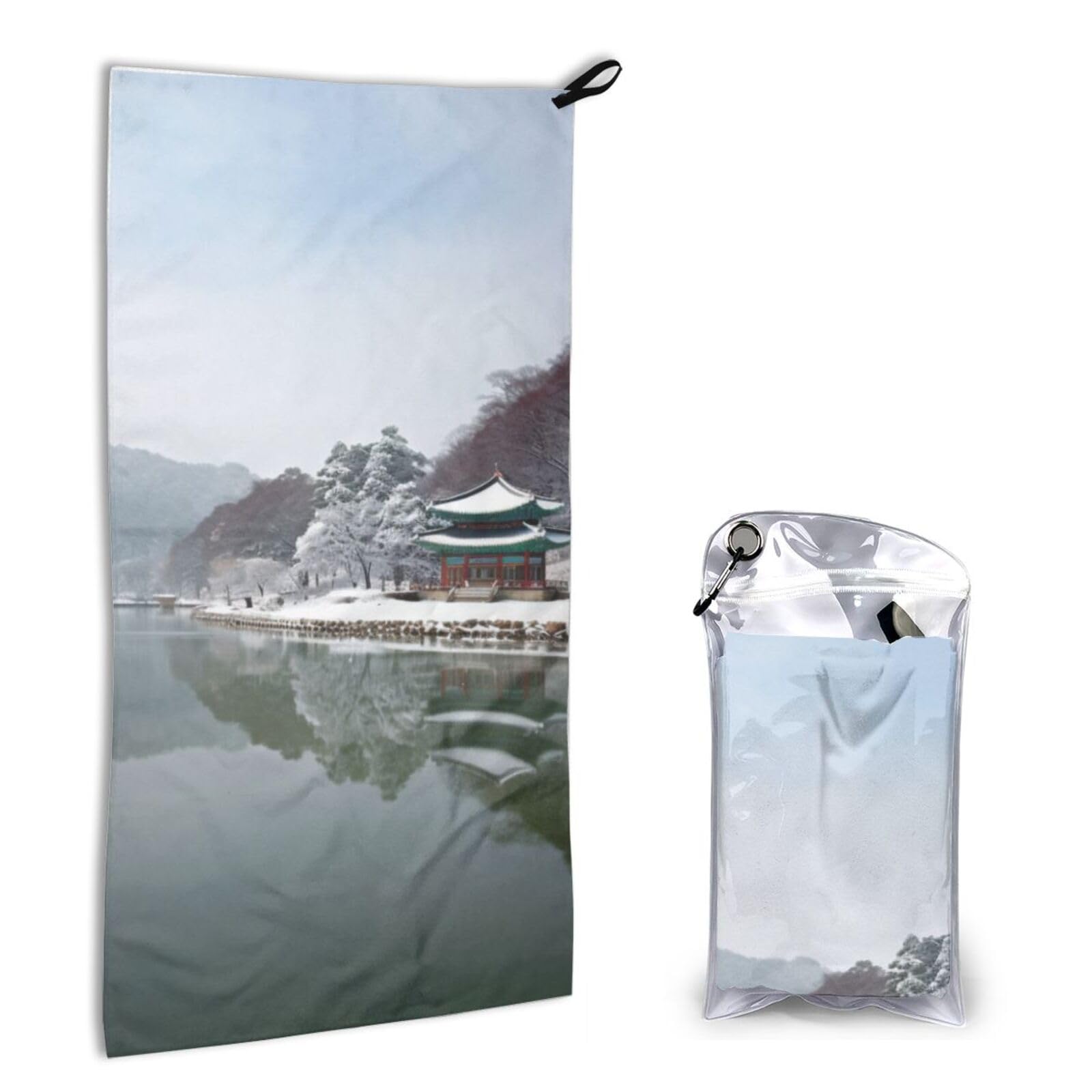 BWWHCCTI Quick Dry Hand Towel With Bag - Korea Winter Lake Printed Super Absorbent Face Cloth Microfiber Travel Sports Towels 40x80cm