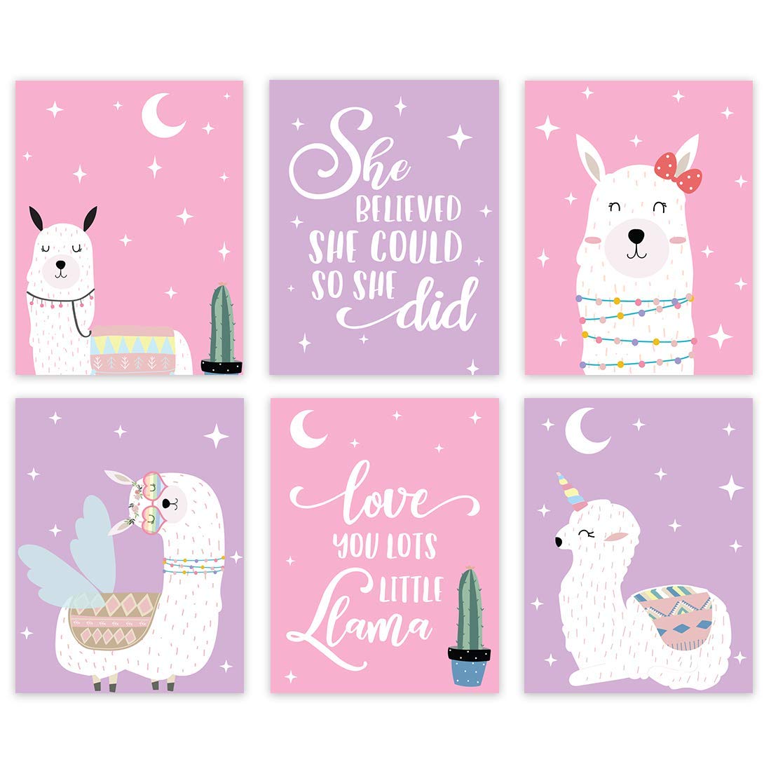 Andaz Press Llama Theme Nursery Girls Kids Room Unframed Hanging Wall Art Poster Home Decor, 8.5x11-inch, She Believed She Could So She Did, Love You