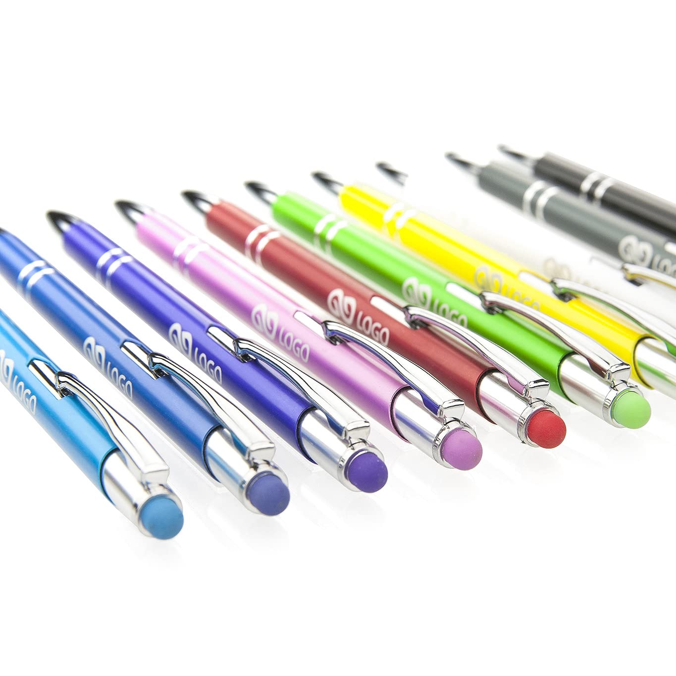 WPRO Metall-Kugelschreiber Olivia mit Touchpen 100 Stück | personalisierbar mit Logo & Gravur | farbig sortiert – idealer Werbeartikel für Firmen, Events & Messen