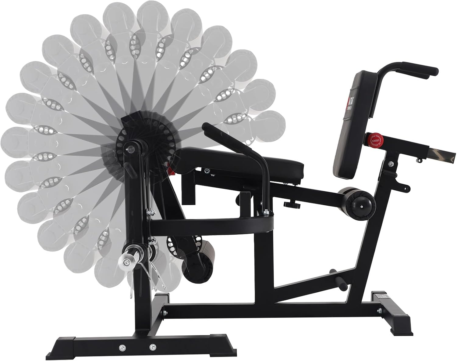 Altas Strength 3036 Leg Developer showing full range of motion